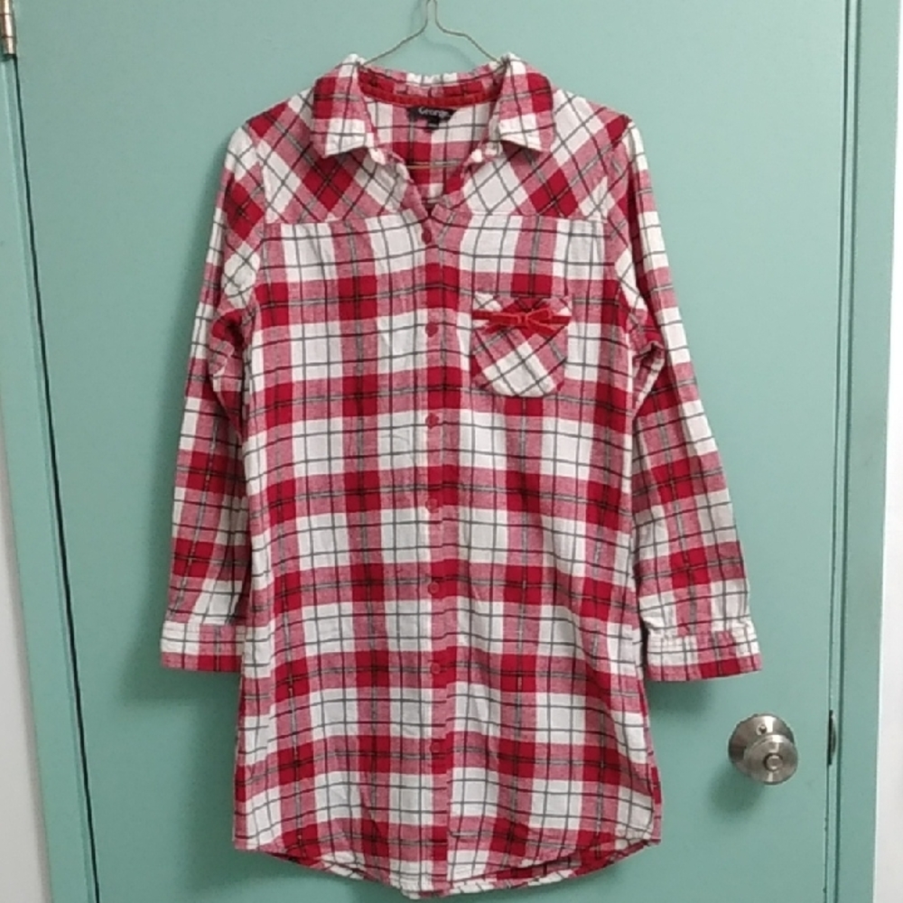 Night Shirt / Sleep Shirt Size M Ladies Red Plaid